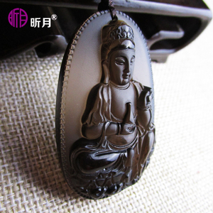 昕月 保真纯天然正品5a冰种黑曜石净瓶水瓶观音吊坠男 项坠项链