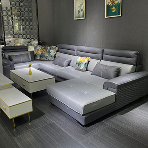 现代简约意式大户型4米双贵妃u形转角沙发防水科技布冬夏两用沙发