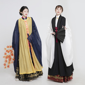 【福鹿记】汉服藏青珍珠白对襟明制长衫杏黄皂黑圆领合领长比甲