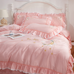 四件套全棉纯棉100少女心床单结婚粉色被套床上用品公主风4件套