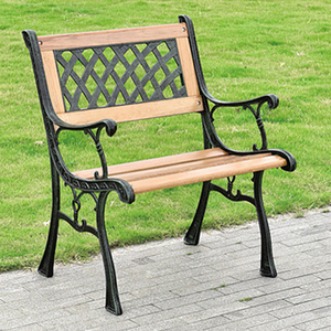 户外公园椅铸铁实木单人背靠椅室外阳台庭院花园椅子铁艺休闲椅