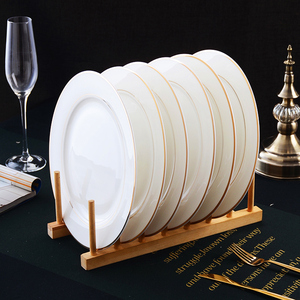 西餐盘子白色金边骨瓷盘家用菜盘欧式8英寸平盘浅盘6个装陶瓷盘子