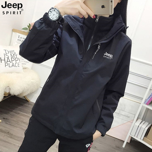 JEEP冲锋衣女春秋季三合一可拆卸防风防水加厚登山服夹克男士外套