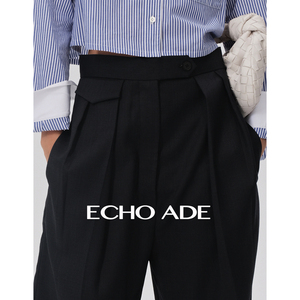ECHOADE经典升级版羊毛LAICA材质 时装感双褶高腰垂顺阔腿直筒裤