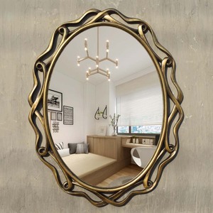 欧式美式客厅餐厅装饰防水卫浴镜化妆椭圆镂空卫生间壁挂浴室镜子