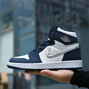aj男鞋官网正品aj1午夜蓝莆田空军一号高帮运动女鞋白蓝日本限定