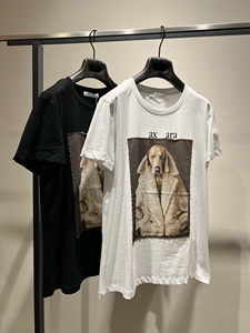 新款贴布威玛猎犬印花短袖T恤百搭实穿显瘦棉质针织圆领半袖上衣