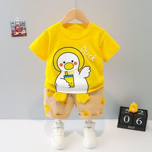 童装0-1-2-4岁半男童短袖套装韩版新款卡通可爱洋气衣服夏装