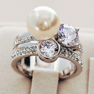 时尚个性潮韩版仿珍珠女欧美饰品宽夸张韩国网红食指装饰戒指指环