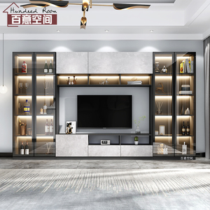 轻奢电视柜酒柜边柜靠墙现代简约电视背景墙柜客厅茶几组合墙定制