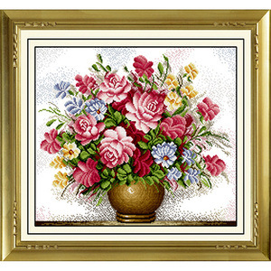 十字绣玫瑰花线绣