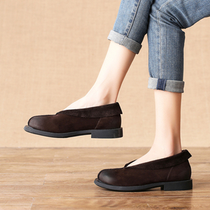 2018秋新款斯琴景本色风格 文艺复古软底 磨沙皮打蜡休闲女鞋单鞋