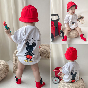 宝宝可爱网红米奇哈衣婴儿短袖连体衣男女包屁衣夏装新生ins洋气