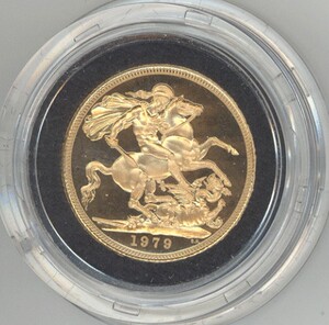 英国1979年 圣乔治屠龙 马剑 1索维林精制金币