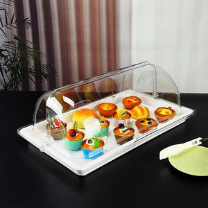 欧式自助餐试吃甜品台水果面包蛋糕点心盒子展示架托盘带盖盘透明