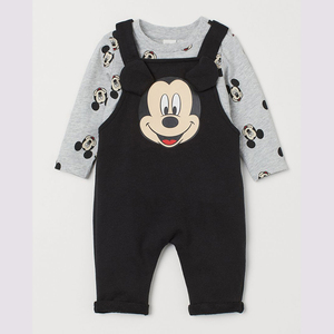 hm h&m上海专柜正品童装 男宝宝婴儿米奇棉质长袖t恤背带裤套装