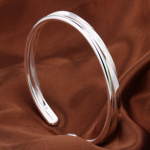 纯银手镯女足银9999七彩拉丝开口光面实心简约时尚新款小众银镯子