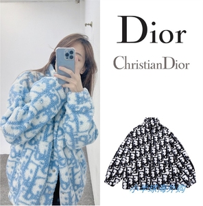 dior/迪奥 21fw老花满印logo羊羔毛女提花毛绒立领棉服长袖外套男