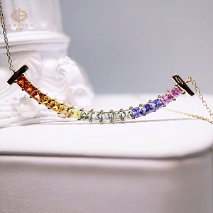 晓梵家之梵萦珠宝 彩虹项链  18k金 天然彩色蓝宝石吊坠