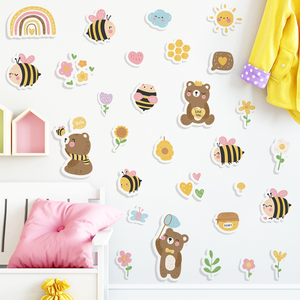 可移除墙贴小清新卡通贴纸墙壁贴画小熊蜜蜂女宝宝幼儿园教室布置