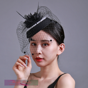 小礼帽女头饰名媛旗袍配饰民国新娘帽面纱晚宴礼服发饰复古网纱帽