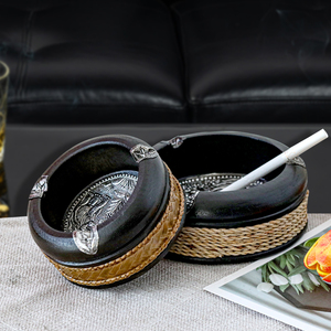 创意复古烟灰缸泰国进口现代简约木制客厅装饰茶几摆件新中式烟缸