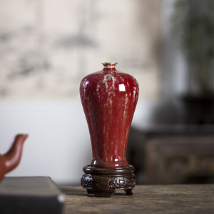 景德镇陶瓷器原矿豇豆红釉美人醉梅瓶轻奢描金居家装饰品摆件花瓶
