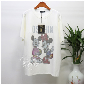 卡馨丽玛2022夏季新款女装欧货宽松烫钻米奇字母短袖圆领t恤女潮