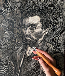 手工雕刻定制黑白木刻版画梵高装饰艺术挂画照片制作风景人物动漫