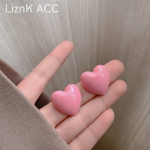s925银针粉红色爱心耳钉2022年新款潮韩国气质网红耳环女高级感