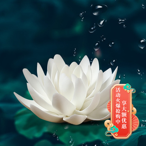 陶瓷观音佛像供花仿真花白莲花禅意车载摆件佛教佛前车饰白色荷花