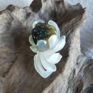 天然岫玉花玉荷花挂件吊坠正品岫岩玉立体和和美美毛衣链碧玉轩
