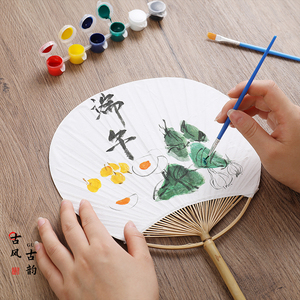 端午团扇古风扇子diy手作中国风女式夏长柄旗袍汉服舞蹈扇小圆扇