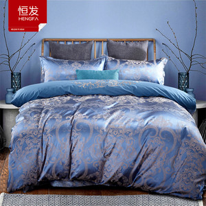 恒发家纺臻选提花四件套全棉纯棉欧式贡缎床单被套婚庆床上用品4