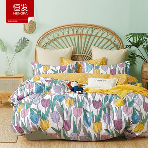 恒发家纺小碎花四件套全棉纯棉床单床笠款床上用品单人学生三件套