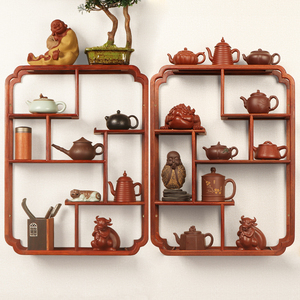 挂墙博古架花梨木茶具架茶壶展示架实木中式多宝阁壁挂收纳置物架