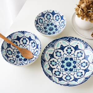 w1962出口澳洲陶瓷斜纹波西米亚水彩花卉图案餐具/餐盘/中碗/大碗