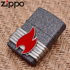 正品芝宝zippo美国规格真原版煤油打火机铁砂石漆红色火焰贴章296