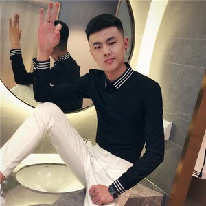 春秋季休闲气质男士修身帅气衬衣网红精神小伙同款痞帅长袖衬衫男