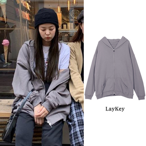 金智妮jennie同款连帽开衫卫衣女秋oversize宽松拉链长袖上衣外套