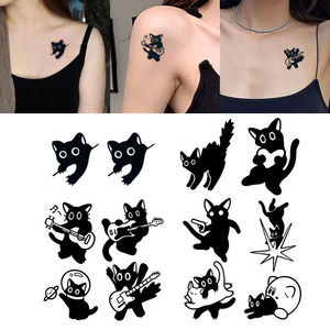 黑色小猫咪套餐多款可爱草本纹身贴小众ins风搞怪有趣学生版男女