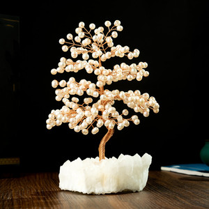 新品天然淡水珍珠树白水晶簇招财发财树工艺品家居办公室店铺摆件
