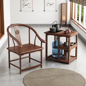 新中式老榆木阳台茶桌椅圈椅三件套二人小茶桌组合实木简约小户型