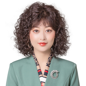 假发套女士仿真轻薄中老年中长卷发自然蓬松真人发丝手织妈妈全头