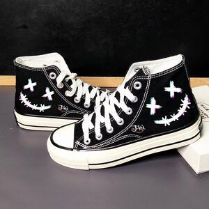 加绒小丑联名帆布鞋板鞋高帮秋冬休闲男女学生情侣百搭高帮鞋透气