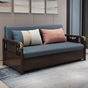新中式实木沙发床可折叠双人贵妃多功能小户型带储物坐卧两用