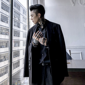 a326得仔 痞帅暗黑风西服男生高街禁欲系ins黑西装伴郎学院风dz11