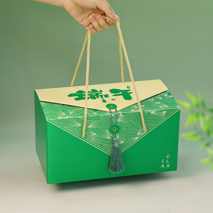 端午节粽子礼盒空盒包装高档中式礼品盒手提绿色烫金精美方形外盒