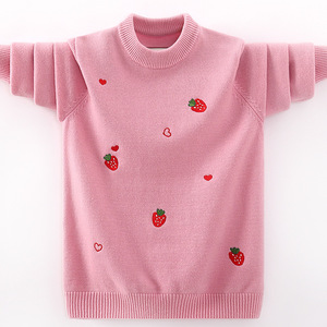 儿童毛衣5女童羊毛衫软糯7针织衫12草莓花样编织毛线衣15岁女宝宝