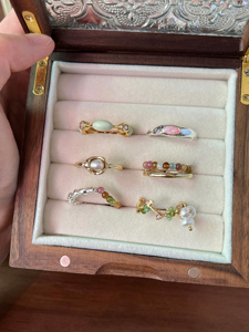 碧玺戒指女小众设计高级感珍珠珐琅装饰可爱串珠闺蜜女生食指指环